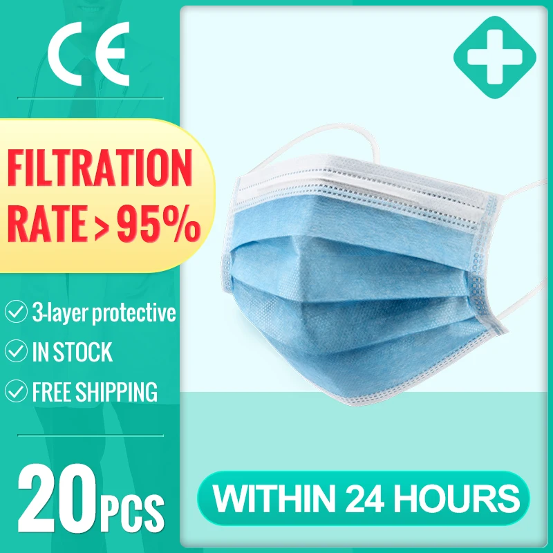 

50pcs Disposable Masks 3-layer Non-woven Anti-Dust Meltblown cloth Masks Mouth Filter Earloops Masks