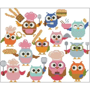 

Owl chef patterns Counted Cross Stitch 11CT 14CT 18CT DIY Chinese Cross Stitch Kit Embroidery Needlework Sets