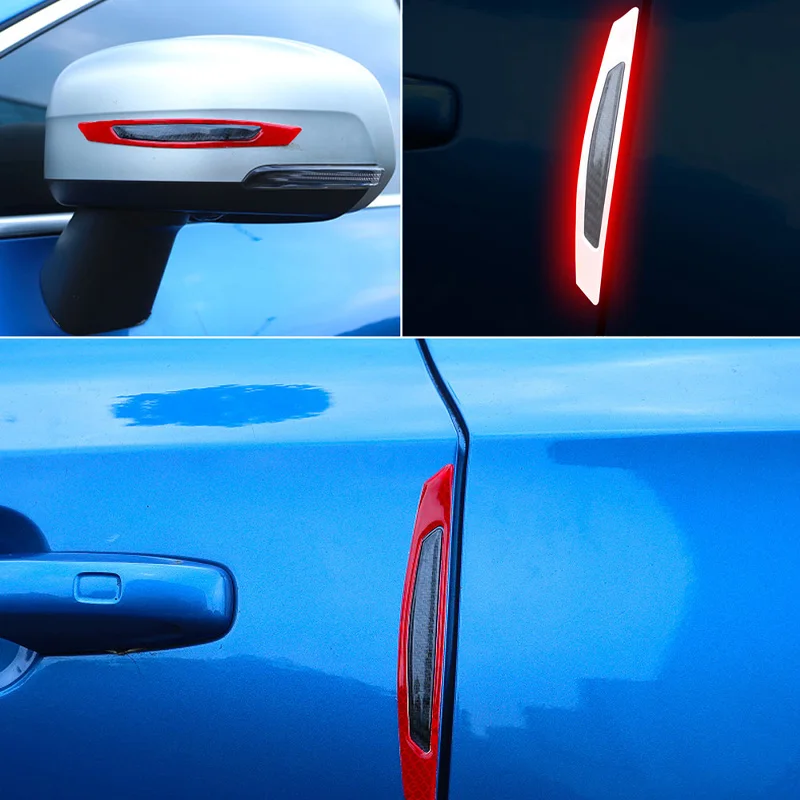 4 шт./упак. двери автомобиля бампер Светоотражающие Стикеры анти-столкновения углеродного волокна Стикеры s со светоотражающими элементами предупреждающий для автомобильного стайлинга авто