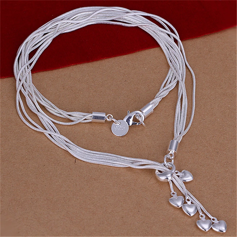 Charmhouse 925 Sterling Silver Necklaces For Women 5 Lines Snake Chain Heart Pendant Necklace Collier Fashion Jewelry Bijoux