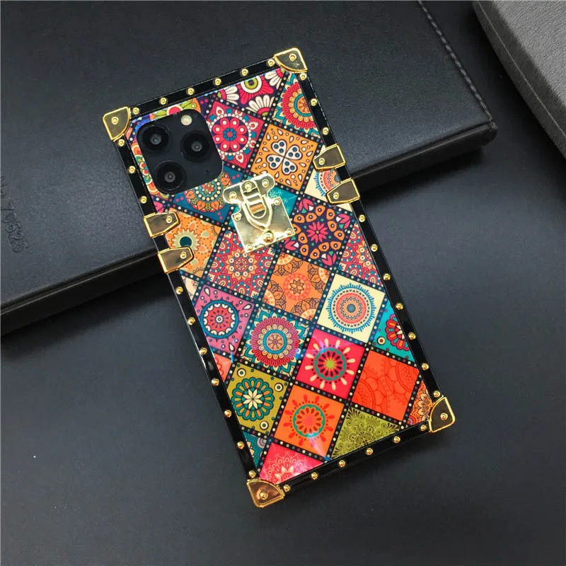 Color 2 with Lock Роскошный брендовый Винтажный чехол с цветами для iphone X XS Max XR, квадратный лазерный чехол для телефона, чехол s для iphone 11 PRO MAX 7 Plus 8 Plus 6 6S - Цвет: Color 2 with Lock