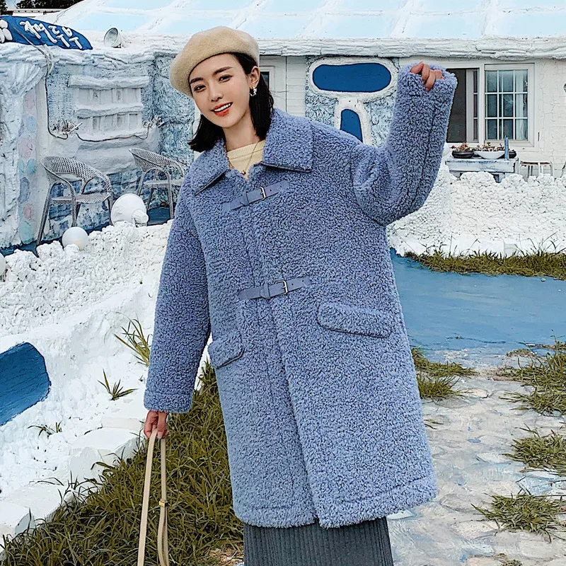 

2019 Winter New Style Korean-style ke li rong Lambs Wool Fur Medium-length Cotton Coat Service Cotton-padded Clothes Fashion Coa