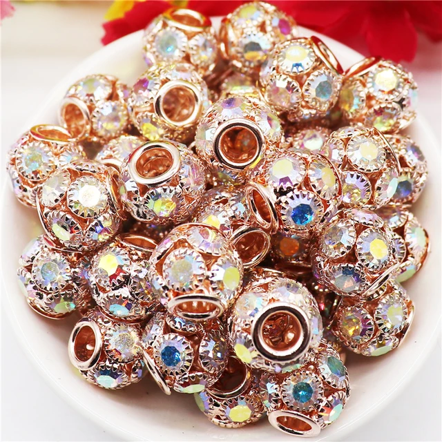 10PCS Black Rose Gold Color Small Round Dot Design Crystal Charms