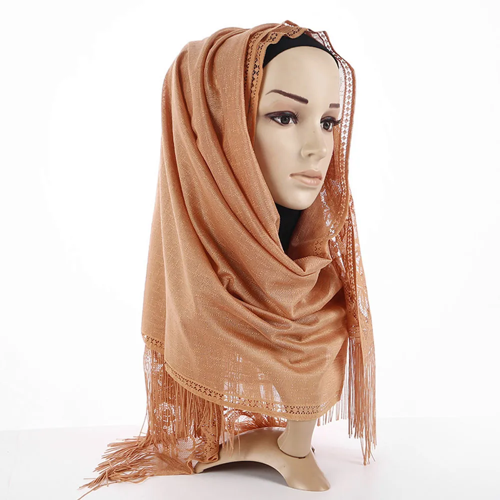 Женский Мусульманский Исламский кисточкой Кружева полые длинный хиджаб шарф платок wrap палантин жаккард бахромой шарфы большой квадрат#10