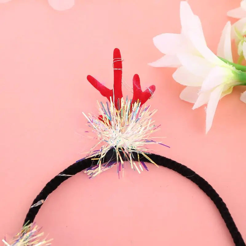 Adult Children Christmas Headband Flashing LED Light Up Cute Antler Tinsel Hair Hoop Halloween Holiday Party 3