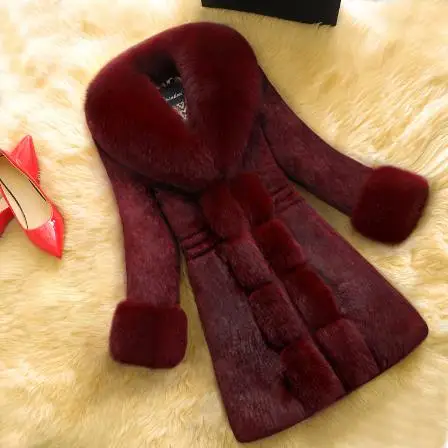 wine red Пушистые женские пальто из искусственного меха осенне-зимние пальто с длинным рукавом из искусственного лисьего меха женские топы пушистая верхняя одежда длинная куртка M509 - Цвет: wine red