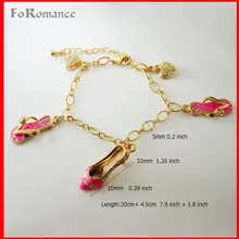 FOROMANCE/7,"+ 1,8" Леди желтое золото GP Наложение прозрачный Циркон Камень HIGHHEEL SANDLES сердце розовый эмаль Амулеты Браслет с подвесками