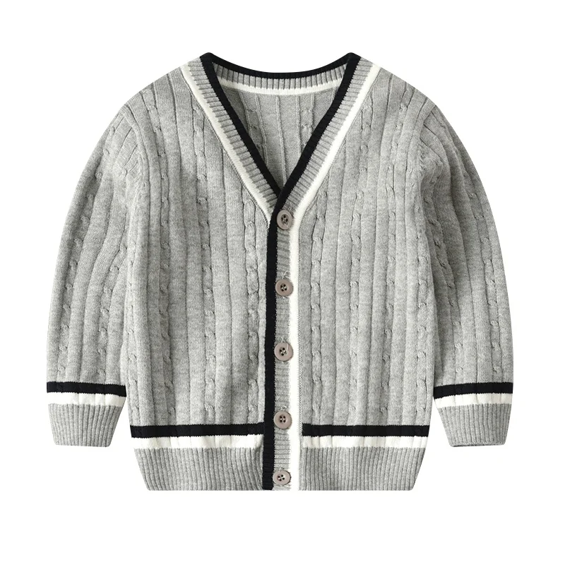 

Children Sweater Christmas Single Breasted School Uniform Boys Sweaters V-Neck Kids Knitting Cardigan Striped Sweater