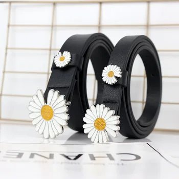 

New Daisy Flower Decorative Waistband Female Student Fashion Dresses Jeans Women Thin Leather Belt ремень