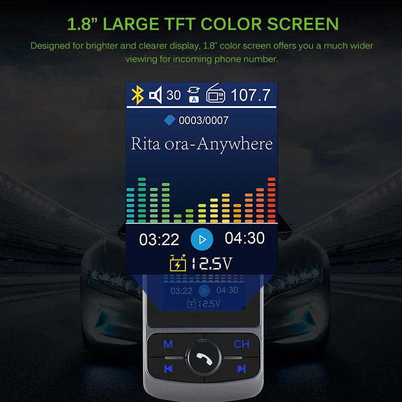 Fm-передатчик 1," цветной экран AUX модулятор Bluetooth беспроводной MP3 радио адаптер автомобильный комплект 5 в 3.1A USB зарядное устройство TF карта