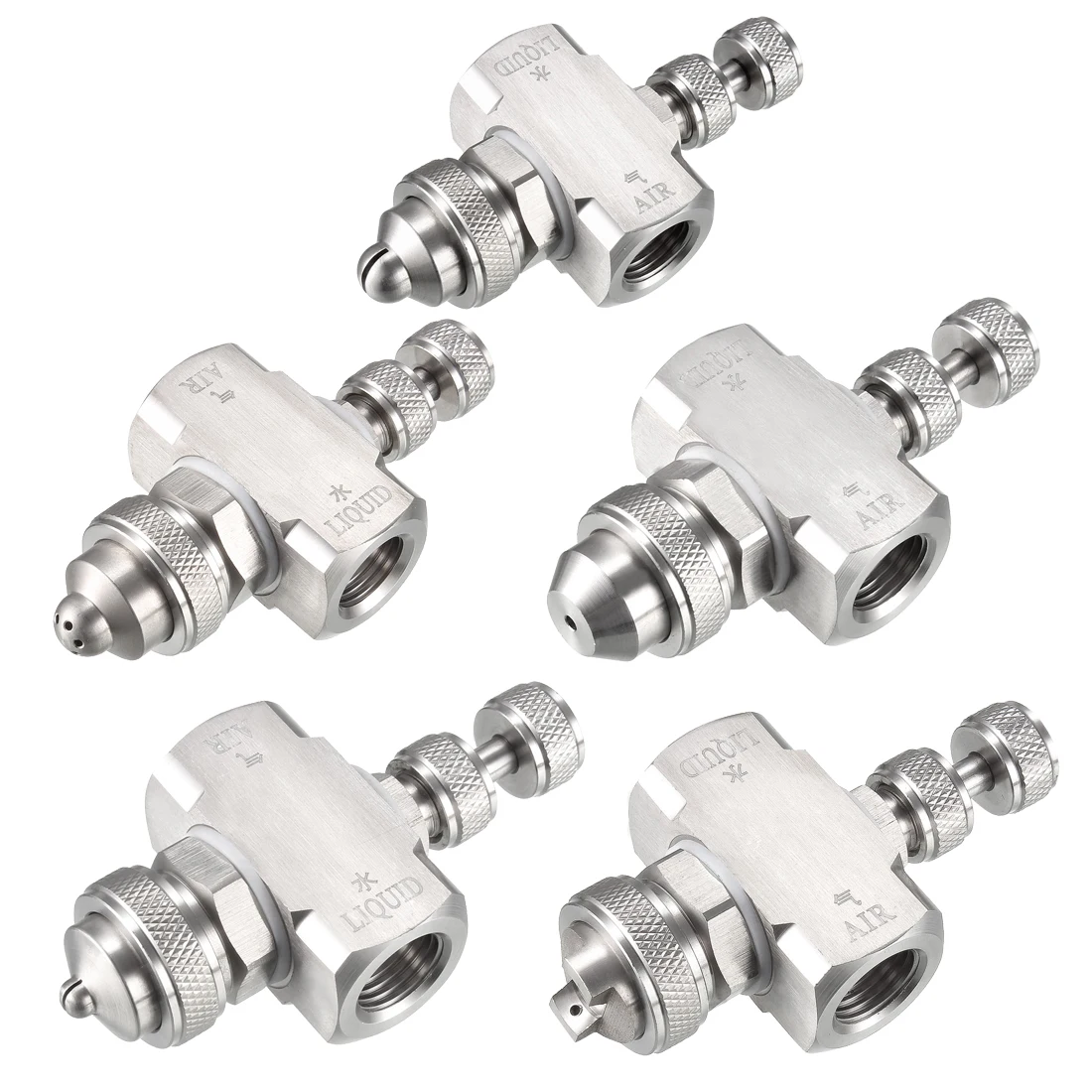 

uxcell Air Atomizing Nozzle 1/4BSPT Misting Low Pressure Flat Fan Solid Cone Wide Angle Mix Type Spray Tip Nozzles