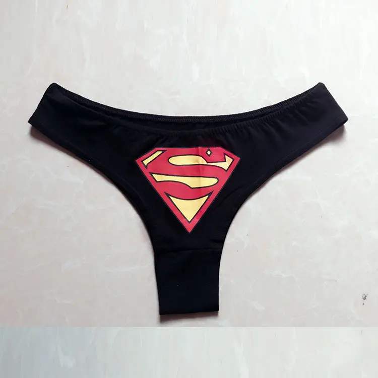 Женские трусы COS Superman Капитан Америка с принтом сексуальное нижнее белье Женские Треугольные трусы сексуальные трусики - Цвет: Черный