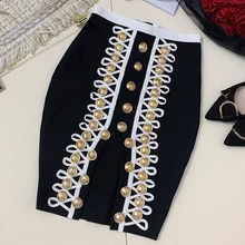 Высокая уличная Новинка, дизайнерская юбка в стиле барокко, Женская облегающая бандажная юбка с пуговицами