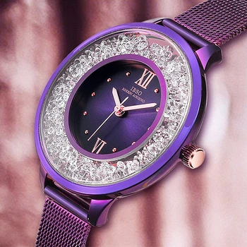 

IBSO Fashion Purple Watches Women Stainless Steel Mesh Strap Quartz Wristwatches Women Relogio Feminino Montre Femme 2020