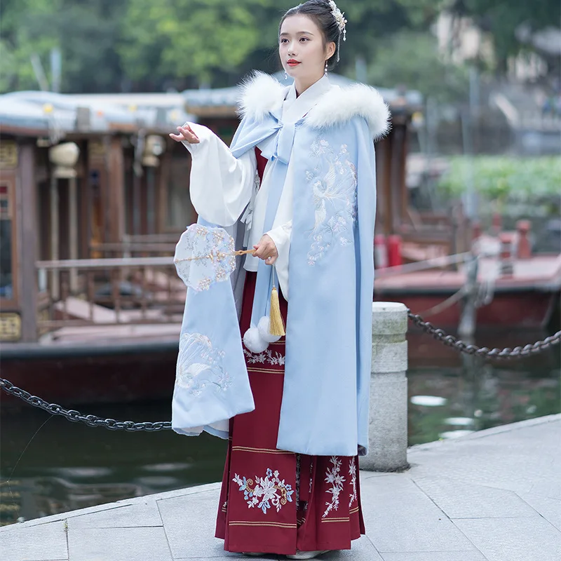 Hanfu для женщин вышивка плащ певцов представление одежда осень и зима пальто дамы народный фестивальный рейв наряд DC3455