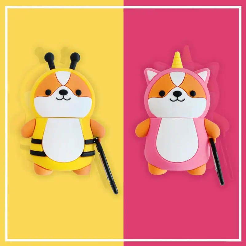 

Silicone Protective Case Bee Dinosaur Dog Cover with Carabiner for Airpods 1/2