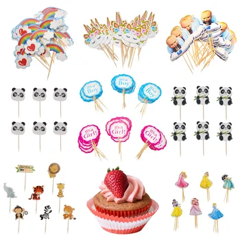 

24pcs cartoon animals cake toppers Unicorn birthday party baby shower wedding cupcake flag home cake decoration supplies