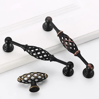 

5pcs Black Birdcage Door Handle Antique Furniture Knobs and Handles for Kitchen Cabinets Vintage Closet Handle Drawer Pull