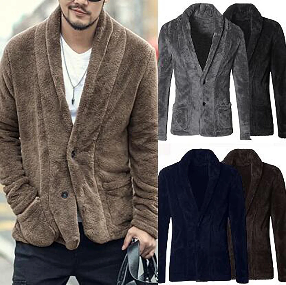

Men's Fashion Business Jacket gentleman Winter Wool Blends Coat Casual Long Sleeve V Neck Warm Outwear Fleece Cardigan Clothes