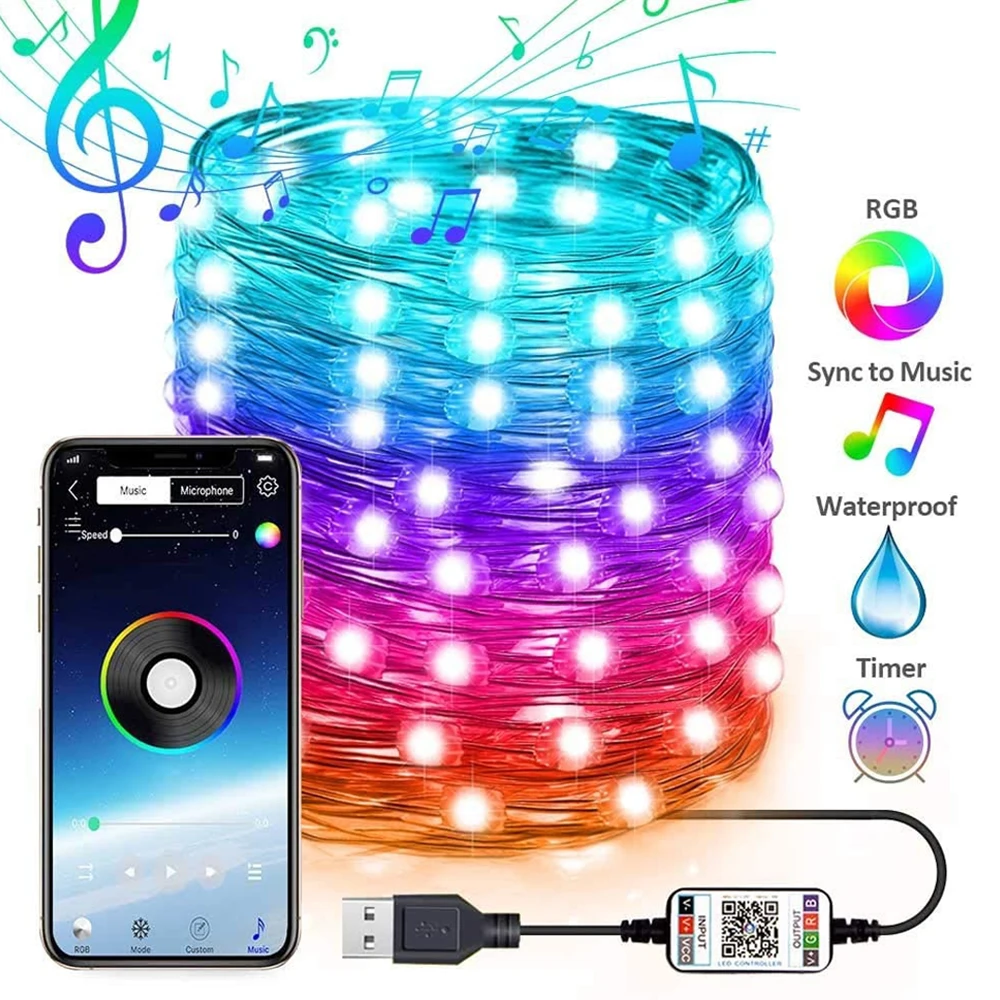 

Christmas Tree Decoration LED Lights Smart Bluetooth Personalized String Lights Customized App Remote Control Lights Dropship