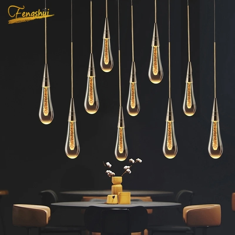 

Modern Long Chandelier Lighting Lustre Nordic LED Chandeliers Villa Indoor Lighting Home Decor Crystal Kitchen Hanging Lights