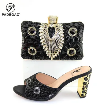 

Italian Women Shoes Matching Hand Bag with Crystal for Party Mature Lady Shoes and Bag to Match in Black Color