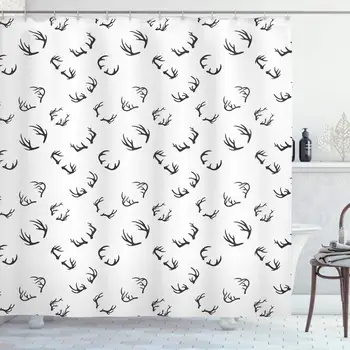 

Deer Decor Collection, Deer Horns Pattern Barbed Bone Winter Modern Simple Minimalistic Artwork, Polyester Fabric Bathroom
