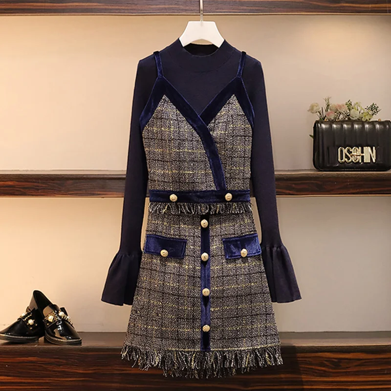 

Теплая зимняя обувь для женщин размера плюс с бахромой плед 3 предмета Комплект вязаная Жилетка Топы и мини-юбка в комплекте с набором подходящих сумочек для тонкая офисная одежда