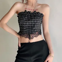 

Sexy Chain Halter Neck Slim Fit Y2k Gothic Top Summer Fashion Women's New Lace Halter Back Nude Sexy Vest Women Clothes Street