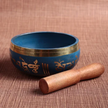 

Copper Bowl Soothing Sound Musical Instruments Gift Relax Singing Bowl Tibetan Buddhism Durable Sky Blue Faith Chakra 10.5cm