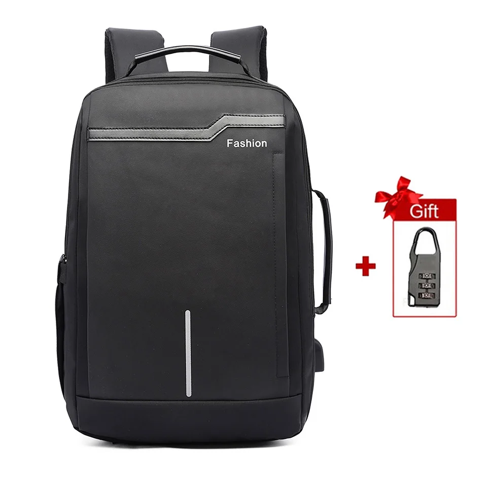 Black with lock Рюкзак для ноутбука 15,6 дюймов, мужская деловая водонепроницаемая сумка для ноутбука, дорожная usb зарядка, мужской школьный рюкзак с защитой от кражи, RFID - Цвет: Black with lock