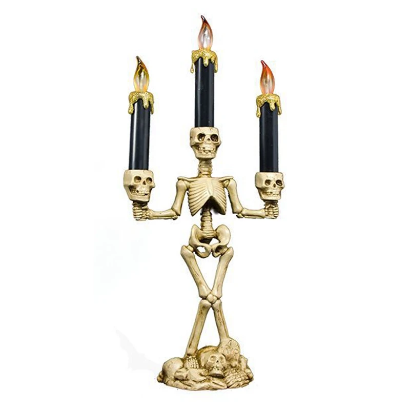 Unique Halloween Party Skeleton Skull Candleabra 3 Candle Holder Lights Decor 