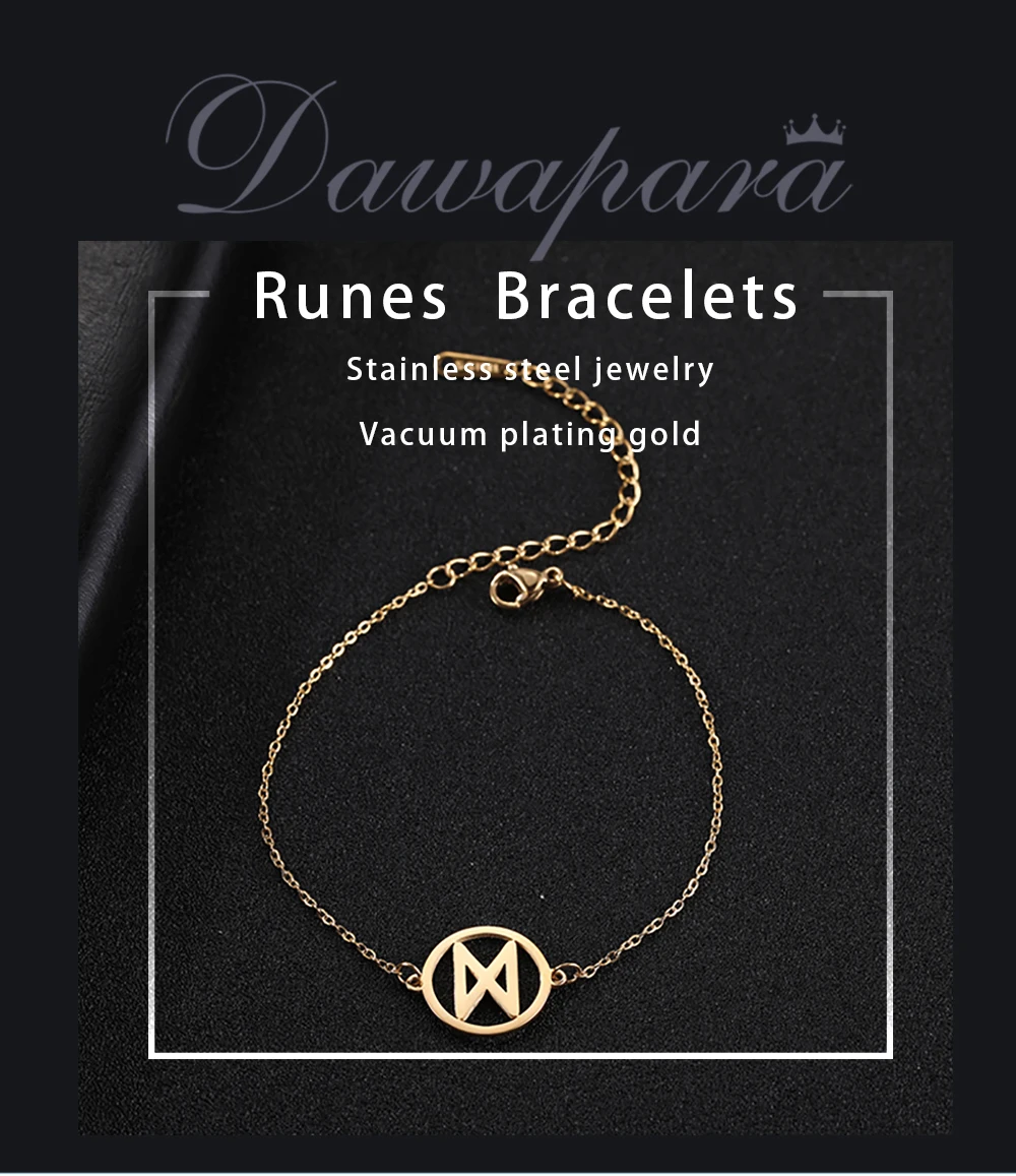 Dawapara Vintage Runen Kleines Charm-Armband Edelstahl Schmuck Nordische Antike Schutzpatron Charm-Armbänder – Detail 3