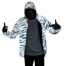 Новая мода Мужская Светоотражающая куртка водонепроницаемая хип-хоп крылья Зебра полосы напечатаны пара ветровка с капюшоном флуоресцентные пальто# B