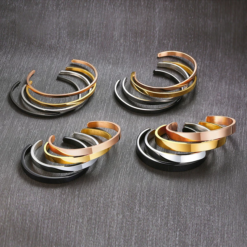 Stainless Steel Bracelet 3-10MM Cuff For Men Women Gold Silver Black Classic Jewelry Gifts