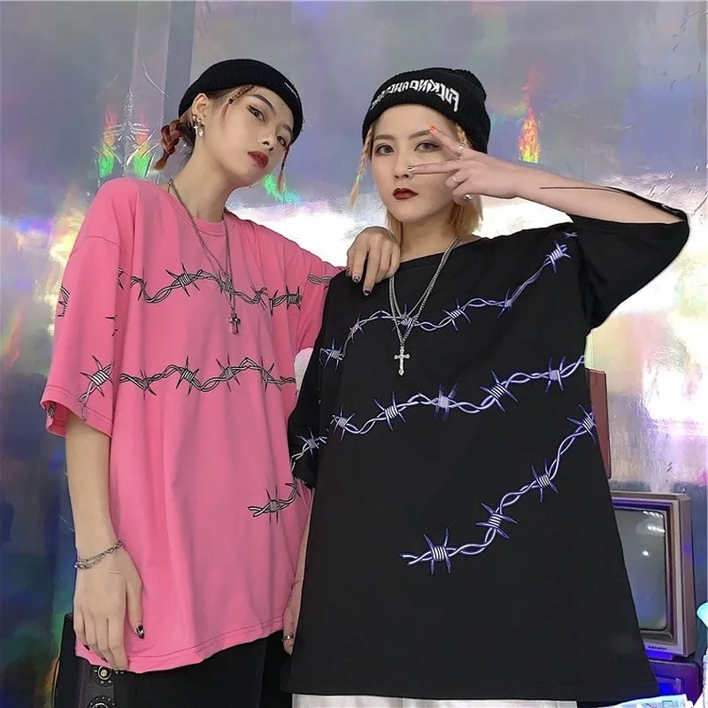 

Women Harajuku Aesthetic Streetwear Thorny Printed T-Shirt 2019 Loose Basic Short Sleeve Couple'S Women Fashion Graphic Tees