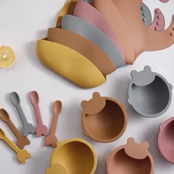 Silicone Baby Feeding Bowl Food Supplement Grade Children's Tableware Sucker Placemat Maternal and Child Dishes Plate Kids Set