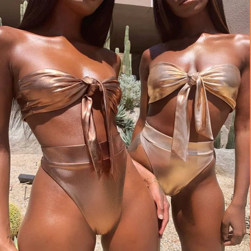 

2piece set women Sexy bra and shorts 2019 Summer Gilding Bow Splicing Sexy super Swimsuit bikini suits set ladies suit twinset