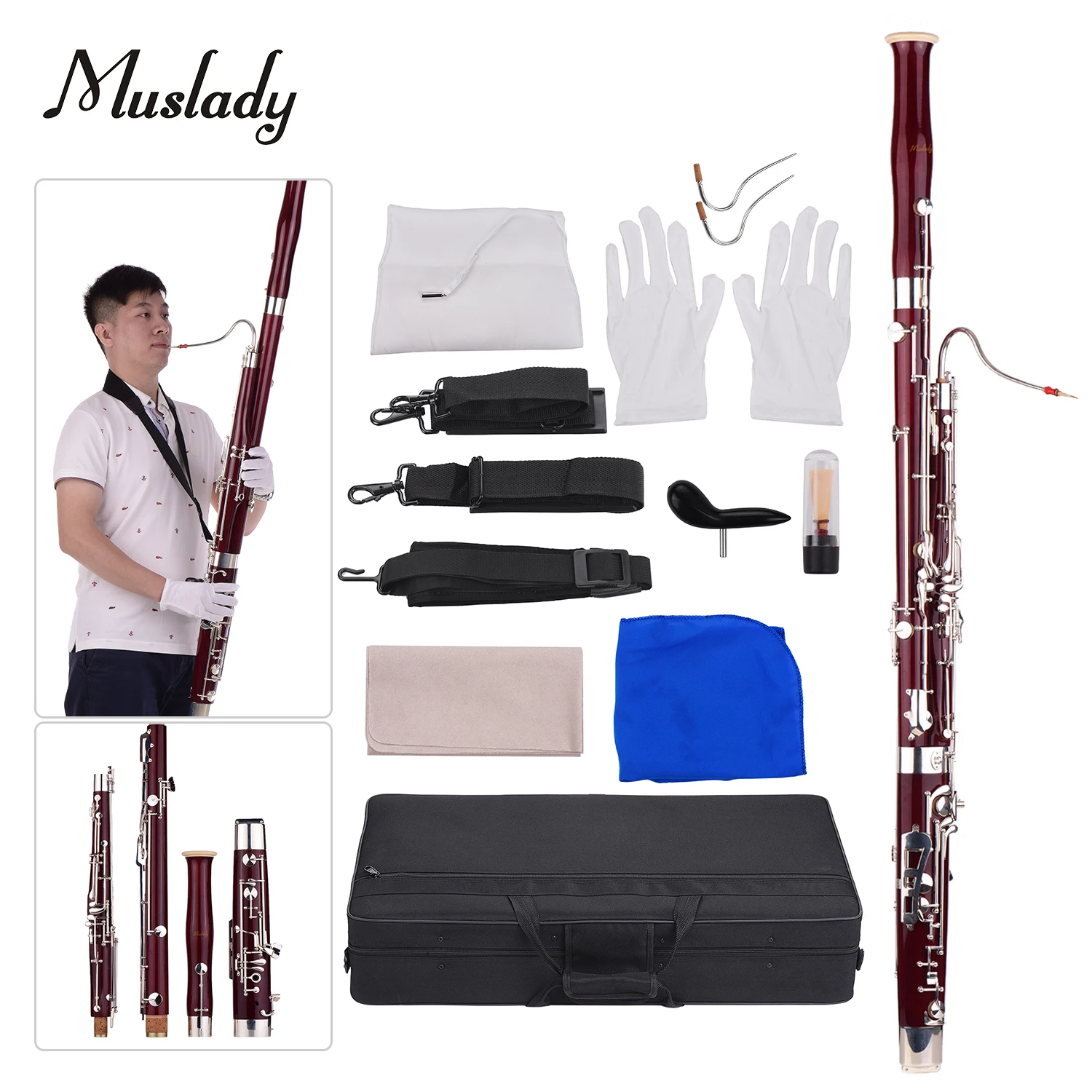 Muslady Advanced Bassoon C Ключ клен корпус Мельхиор посеребренные ключи деревянный духовой инструмент с набором инструментов