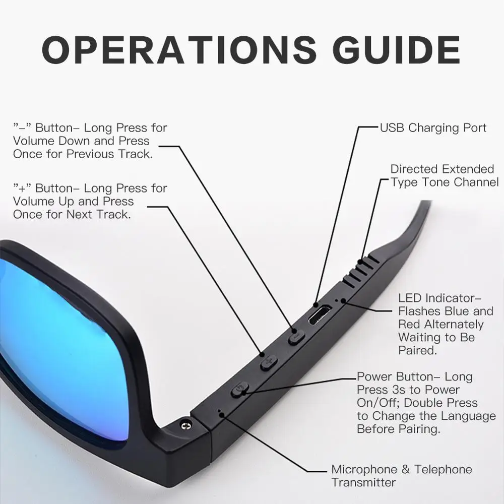 Bluetooth Music Sun Glasses Smart Bluetooth 5.0 stereo headset outdoor sunglasses outside the speaker IP7 waterproof