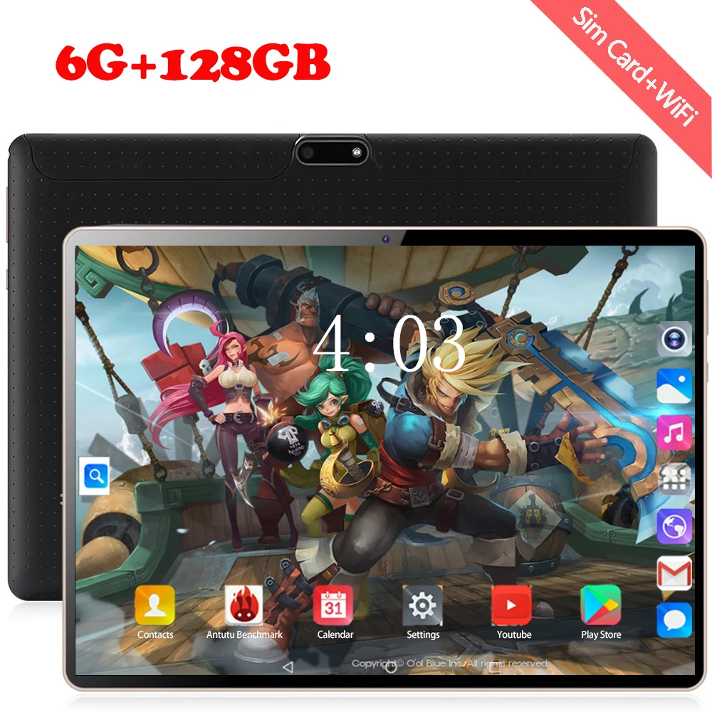 Новейший 10,1 дюймовый планшет Android 8,0, 10 ядер, 6 ГБ ОЗУ, 128 Гб ПЗУ, 3G, 4G, FDD, LTE, Wifi, Bluetooth, gps, со стеклянным экраном для телефонных звонков, планшетный ПК