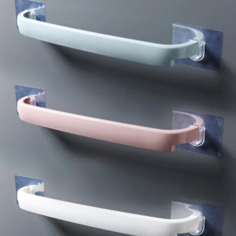 Useful Plastic Wall Mounted Bathroom Towel Bar Shelf Self-adhesive Rack Holder Toilet Roll Paper Hanging Hanger Bathroom Supply