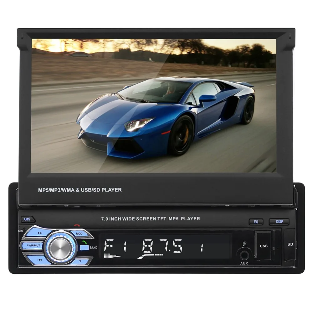 

Car Radio Stereo Universal 7 Inch Slip Down Touch Screen 1DIN Remote Control FM Bluetooth MP3 MP4 MP5 Music Audio Player 9601
