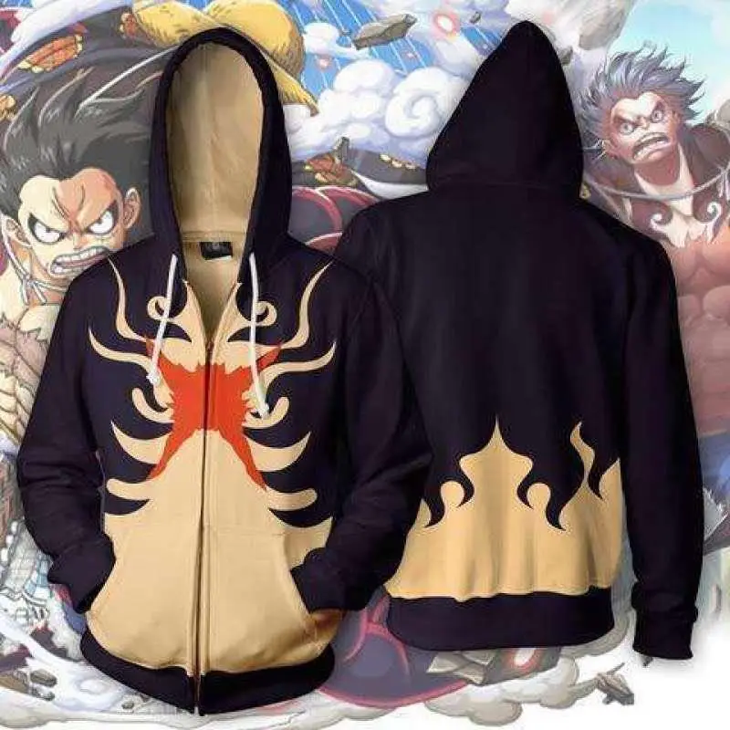 Аниме ONE PIECE Толстовка Луффи четвёртая передача косплей костюм 3D цифровая печать Повседневная куртка на молнии Толстовка