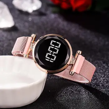 

Ladies Luxury Quartz Watch Clock Hour LED Touch Watch Women Dress relogio Movement watches Milanese Magnetic Bracelet Wristwatch