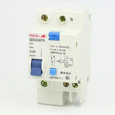

AC 230V 20A One Pole Overload Protection ELCB Earth Leakage Circuit Breaker