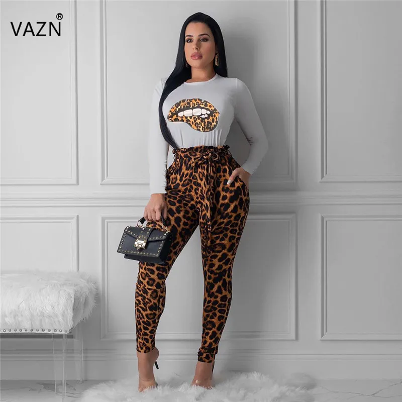 VAZN леопардовые цветные обтягивающие штаны с коротким рукавом+ длинные штаны летний женский повседневный комплект из 2 предметов