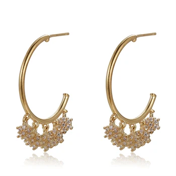 

2020 New Zircon Transparent CZ Champagne Gold Earrings Cubic Zirconia Semicircular Simple Wild Fashion Ladies Earrings