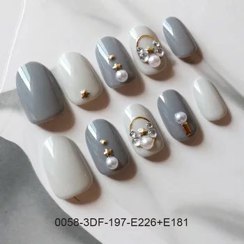 

72pcs/3sets Fashion Bride Gummed False Finger Nails Sequins Art Design Colorful Wearable Manicure JM-A003-0058-3DF-197