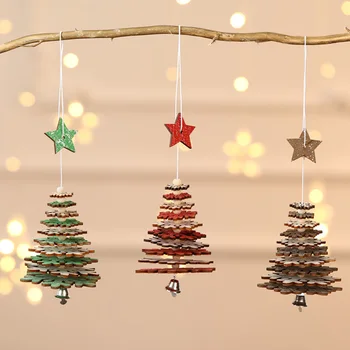 

Wooden Five-Pointed Star Snowflake Christmas Tree Small Figurines String Ornaments Three-Dimensional Christmas Pendant E2S